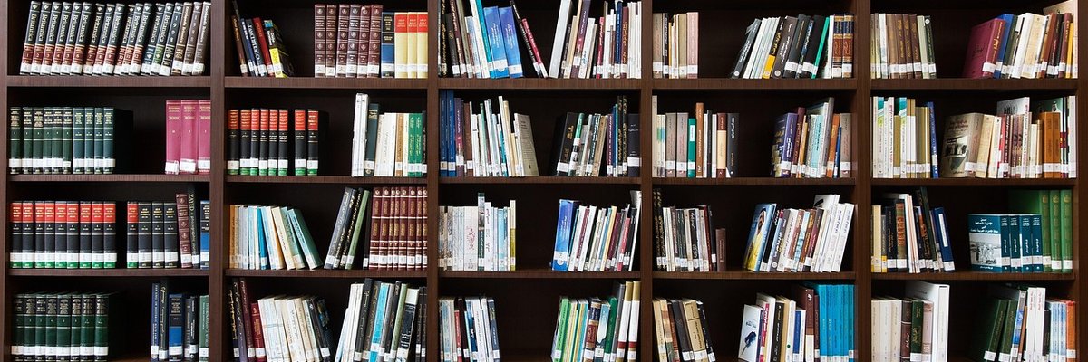 Reference books on a shelf representing the four major style guides used for title case capitalization